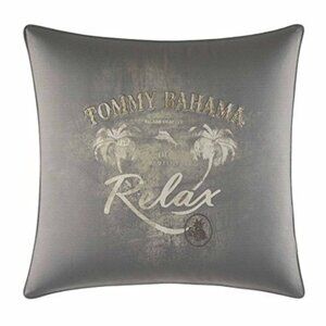 TOMMY BAHAMA Raffia Palms RELAX Throw Pillow & Insert Gray 20" x 20"